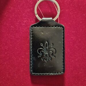 Black Leather Fleur-de-Lis Keychain